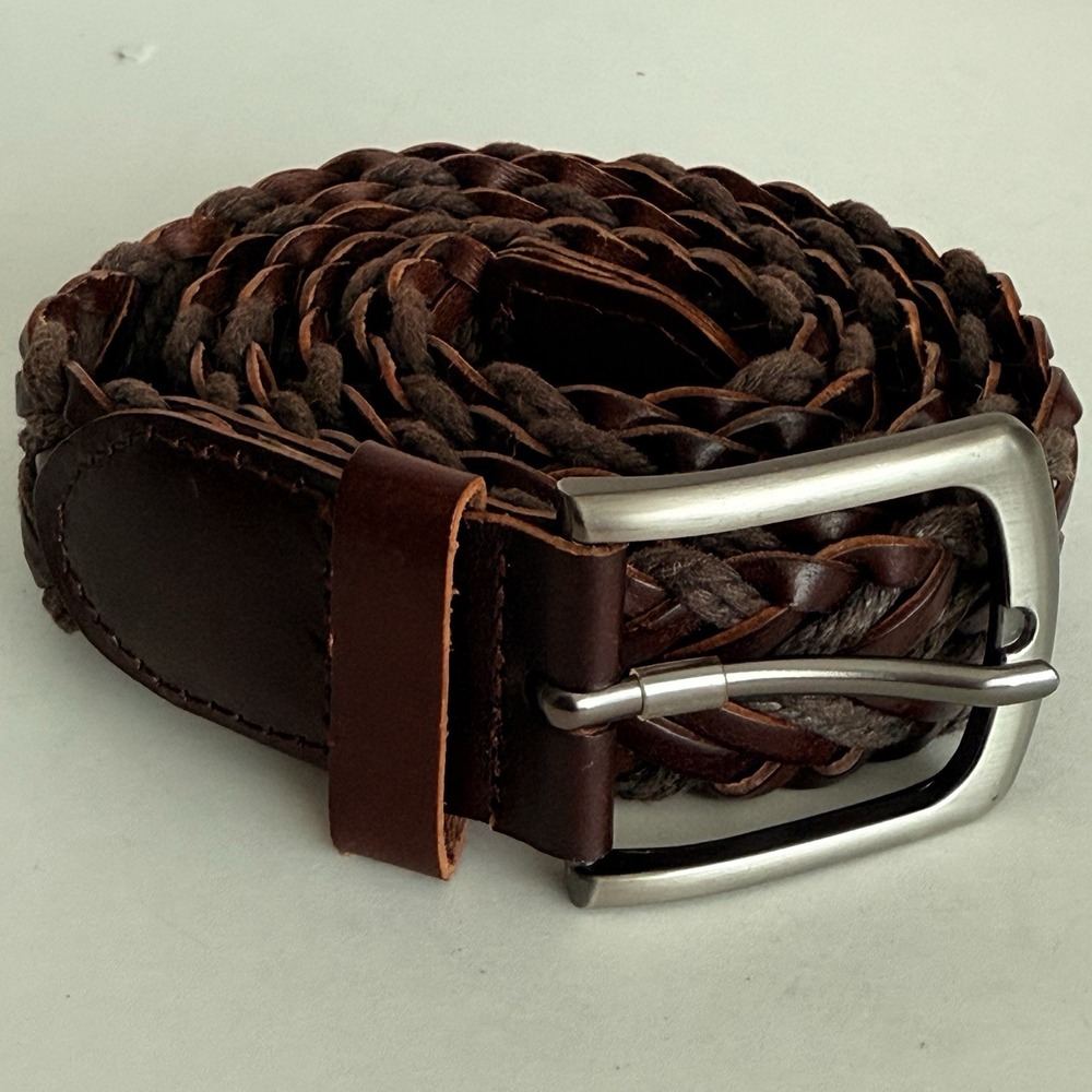 DG‎ Hill Brown Braided Leather Woven Belt 51 Inch Silver Buckle Unisex